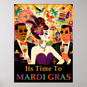 Mid Century Futuristic Mardi Gras Cocktail Party Poster