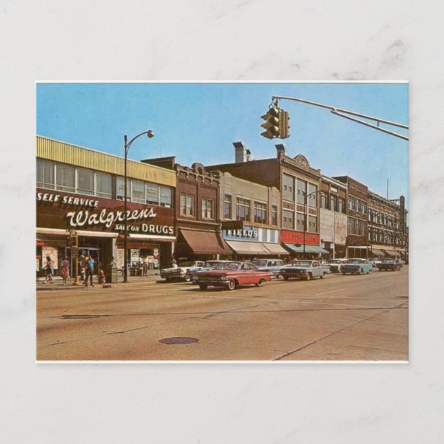Mid-century Gary IN - 6th & Broadway Postcard (Front)