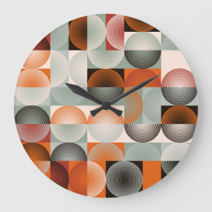 Mid-century geometric, abstract colourful pattern. large clock