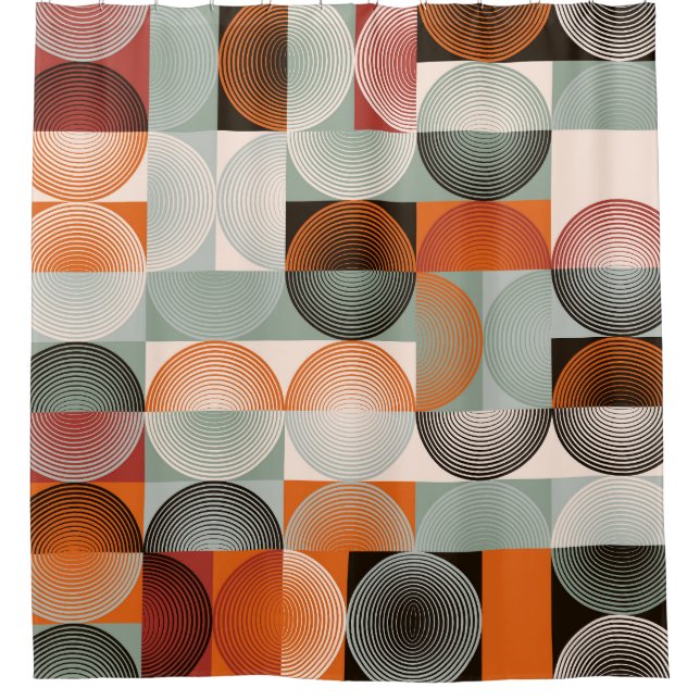 Mid-century geometric, abstract colourful pattern. shower curtain (Front)