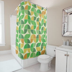 Mid Century Geometric Abstract Green and Orange Shower Curtain