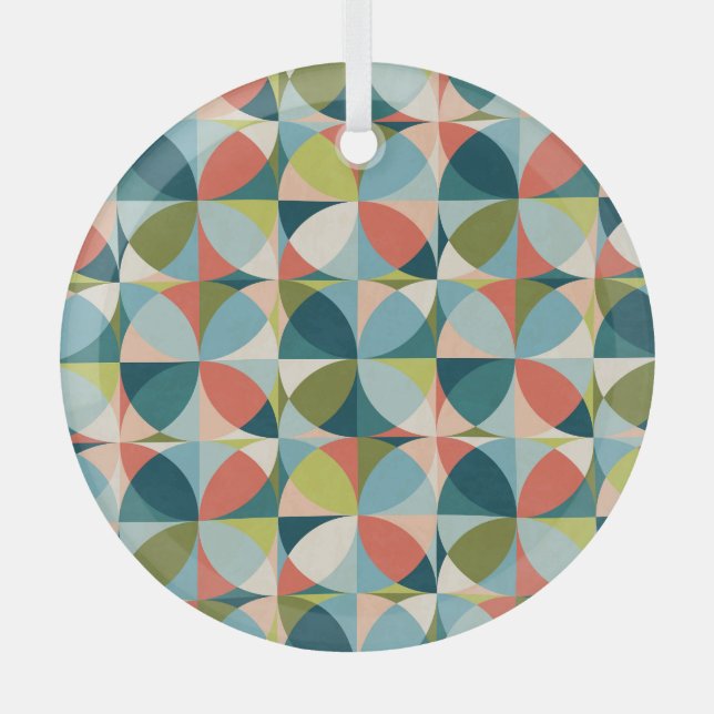Mid-Century Geometric, Abstract Seamless Design. Glass Tree Decoration (Front)