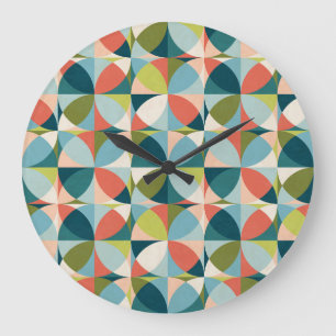 Mid-Century Geometric, Abstract Seamless Design. Large Clock