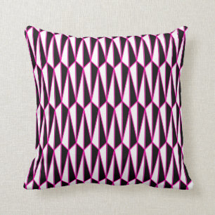 Mid-Century geometric, black, white, hot pink Cushion