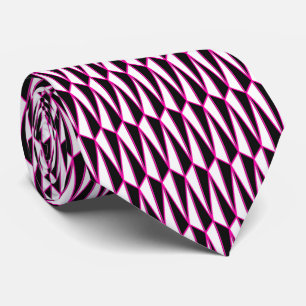 Mid-Century geometric, black, white, hot pink Tie