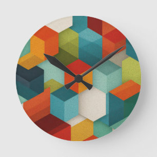 Mid-Century Geometric Cube Wall Clock