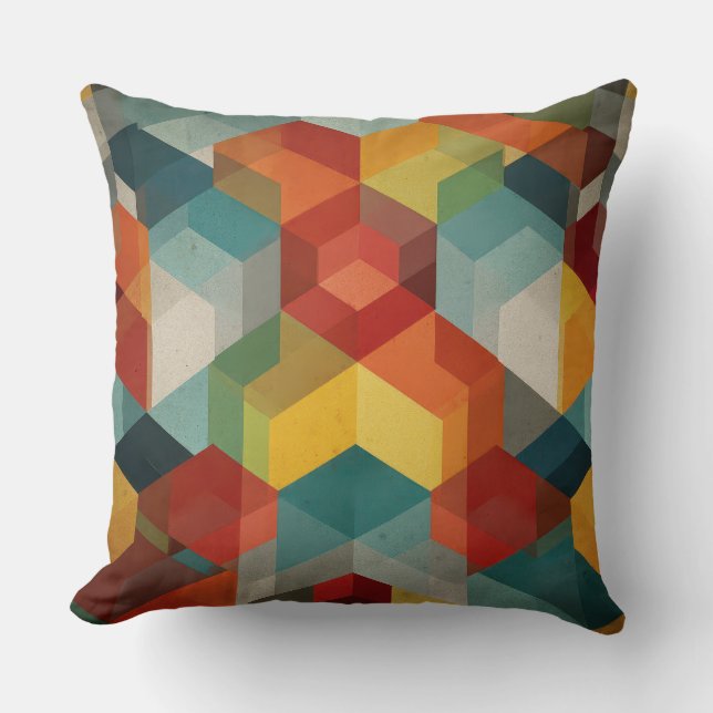 Mid-Century Geometric Cubes Abstract Throw Pillow (Front)