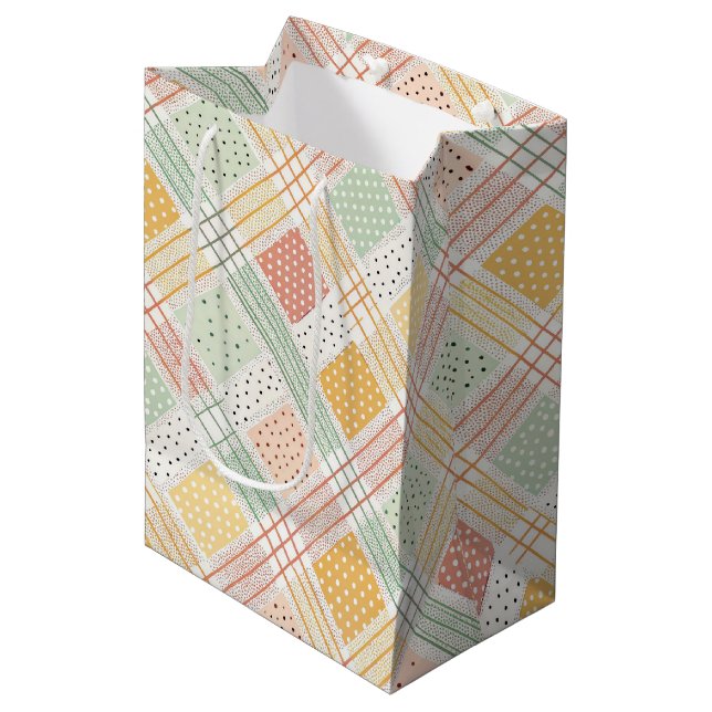 Mid-Century Geometric Design with Dots and Lines Medium Gift Bag (Front Angled)