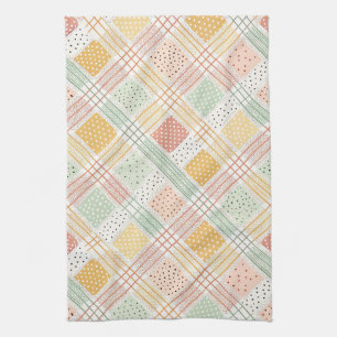 Mid-Century Geometric Design with Dots and Lines Tea Towel