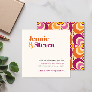 Mid Century Geometric Floral Purple Orange wedding Invitation