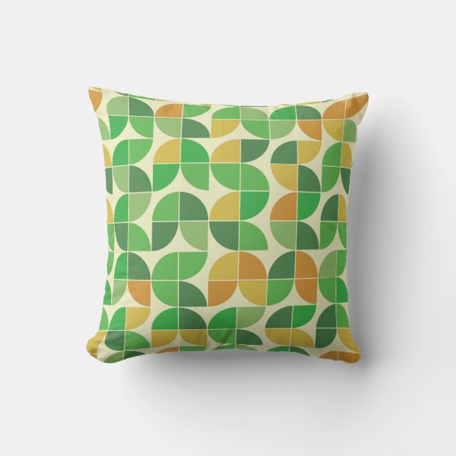 Mid Century Geometric Green Orange Pattern Yellow  Cushion (Front)