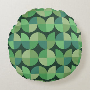Mid Century Geometric Green Teal Pattern  Round Cushion
