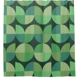 Mid Century Geometric Green Teal Pattern  Shower Curtain