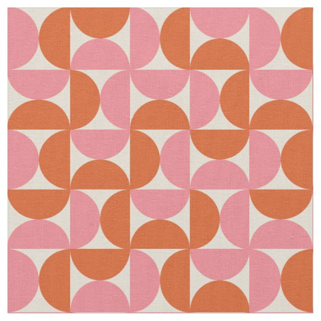 Mid Century Geometric Half Circles Pink Orange  Fabric (Close Up)