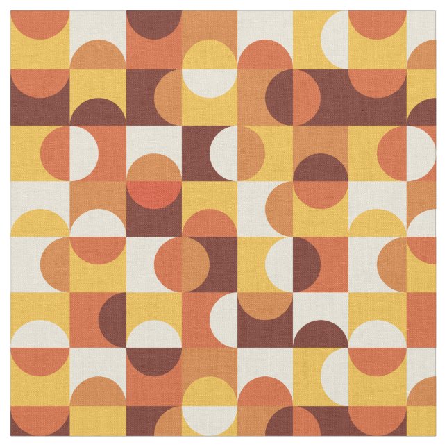 Mid Century Geometric Half Circles Yellow Orange Fabric (Close Up)
