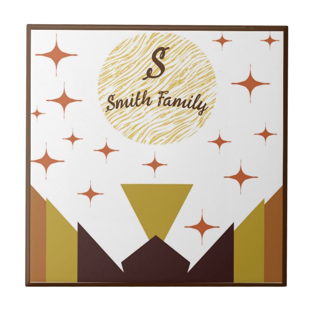 Mid Century Geometric Mountain Personalised Tile (Front)