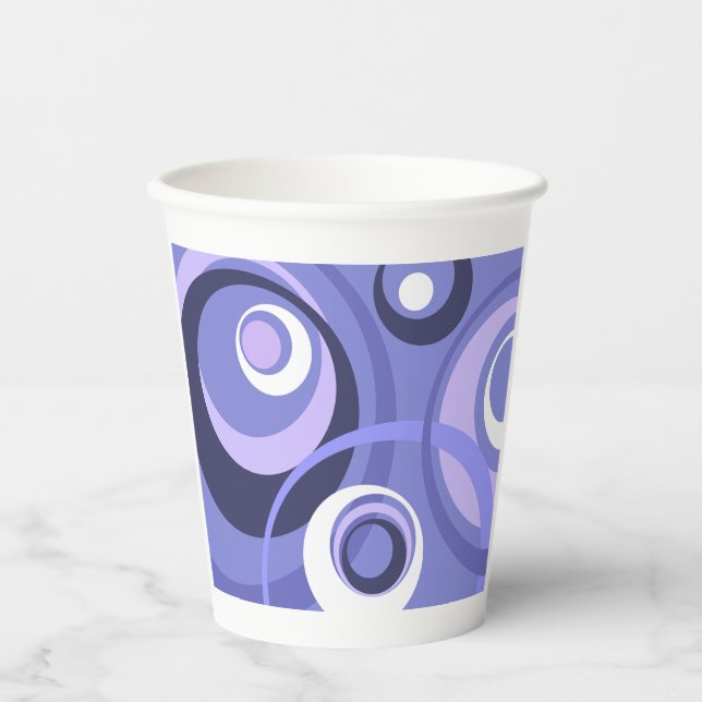 Mid-Century Geometric Purple Circles Abstract Paper Cups (Front)