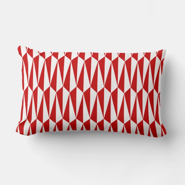 Mid-Century geometric, red and white Lumbar Cushion (Front)