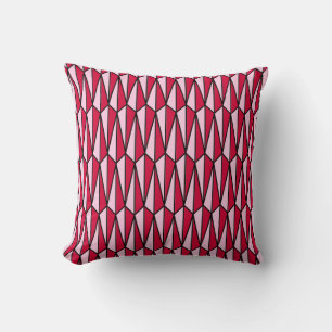 Mid-Century geometric, rose red and pink Cushion