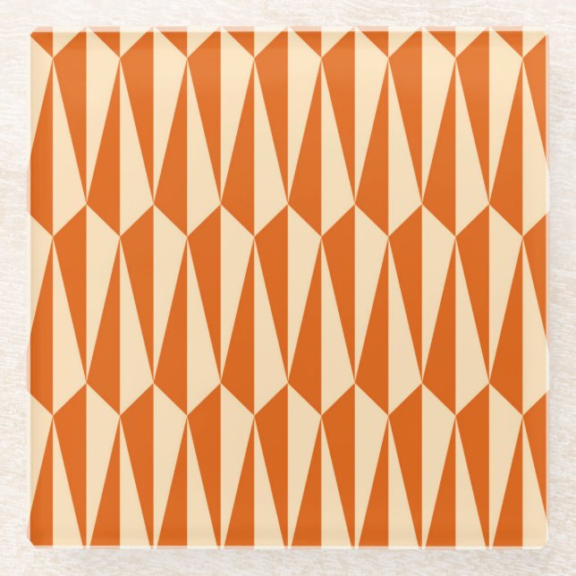 Mid-Century geometric, shades of orange Glass Coaster (Front)