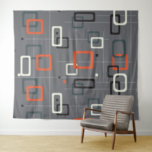 Mid-century geometric shapes pattern tapestry