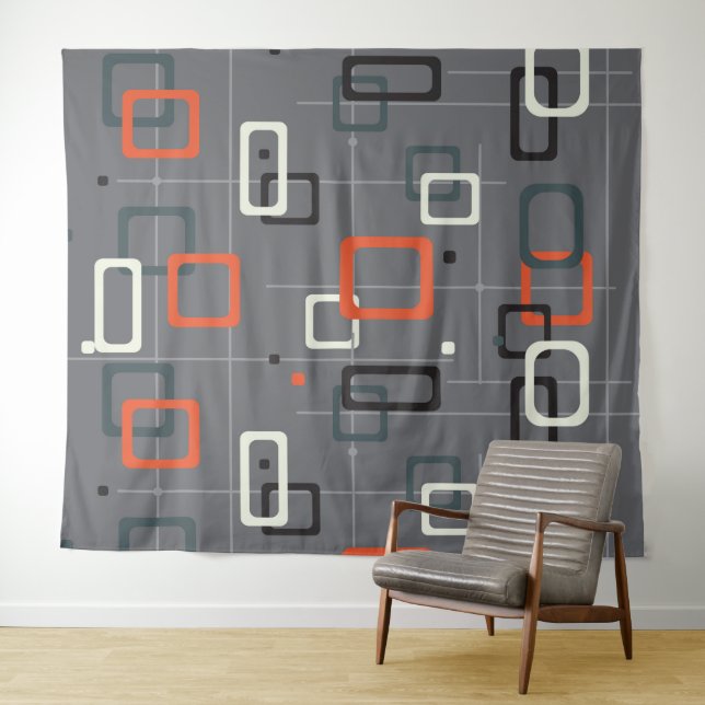 Mid-century geometric shapes pattern tapestry (In Situ (Horizontal))