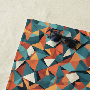 Mid-Century Geometric Teal & Orange Pattern Beach Towel