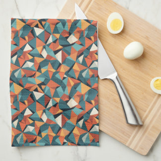 Mid-Century Geometric Teal & Orange Pattern Tea Towel