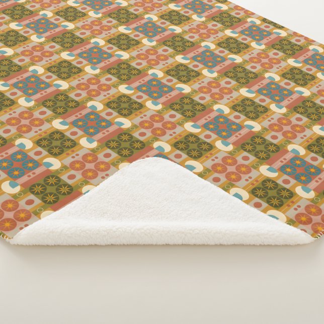 Mid-Century  Geometry, Retro Seamless Pattern Sherpa Blanket (3/4)