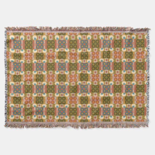 Mid-Century  Geometry, Retro Seamless Pattern Throw Blanket (Front)