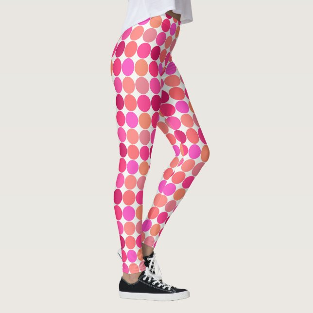 Mid-Century Giant Dots, Fuchsia Pink and Coral Leggings (Right)