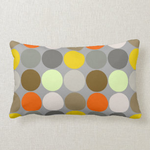 Mid-Century Giant Dots, Gray, Gold and Orange Lumbar Cushion
