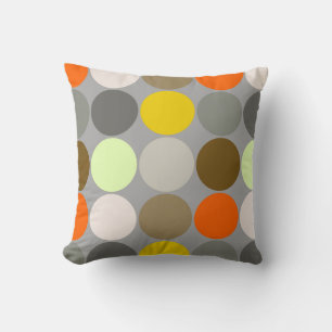 Mid-Century Giant Dots, Grey, Gold and Orange Cushion