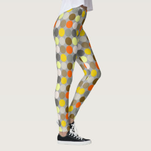 Mid-Century Giant Dots, Grey, Gold and Orange Leggings