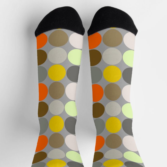 Mid-Century Giant Dots, Grey, Gold and Orange Socks (Top)