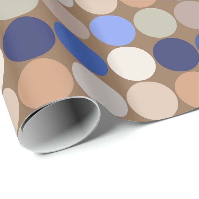 Mid-Century Giant Dots, Taupe, Beige and Blue Wrapping Paper (Roll Corner)