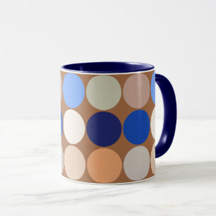 Mid-Century Giant Dots, Taupe Tan, Beige and Blue  Mug