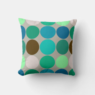 Mid-Century Giant Dots, Turquoise and Grey Cushion