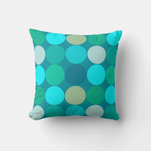 Mid-Century Giant Dots, Turquoise, Aqua & Beige Cushion