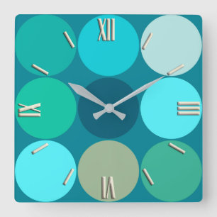Mid-Century Giant Dots, Turquoise, Aqua & Beige Square Wall Clock