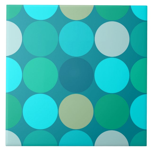 Mid-Century Giant Dots, Turquoise, Aqua &  Beige Tile (Front)
