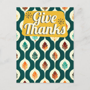 Mid Century Give Thanks Retro Happy Thanksgiving Holiday Postcard