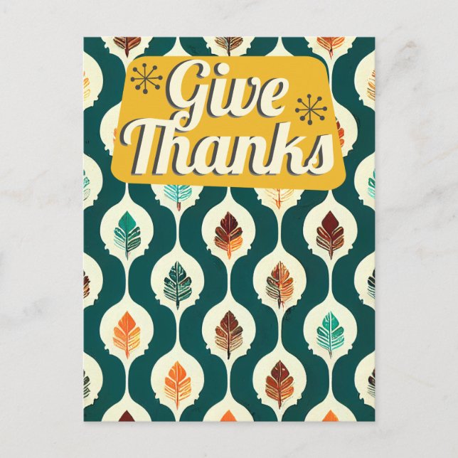 Mid Century Give Thanks Retro Happy Thanksgiving Holiday Postcard (Front)