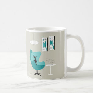 Mid Century Gravel Art on Grey with Black Cat Coffee Mug
