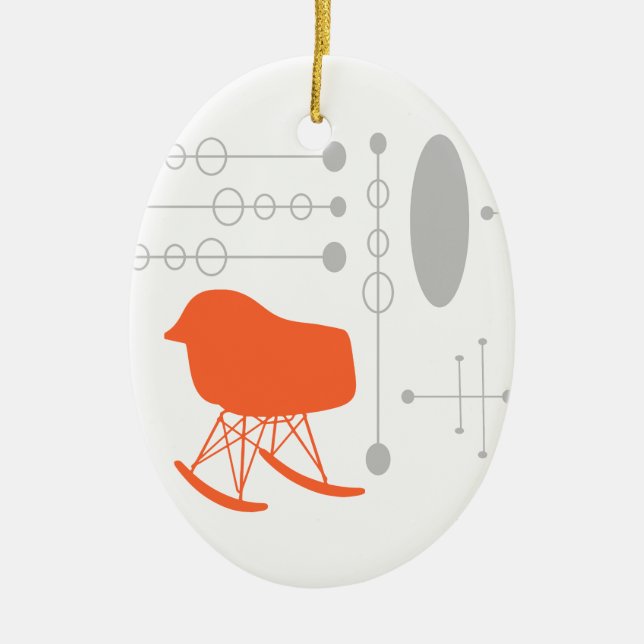 Mid-Century Gray Pattern Chair Silhouette Ceramic Tree Decoration (Front)