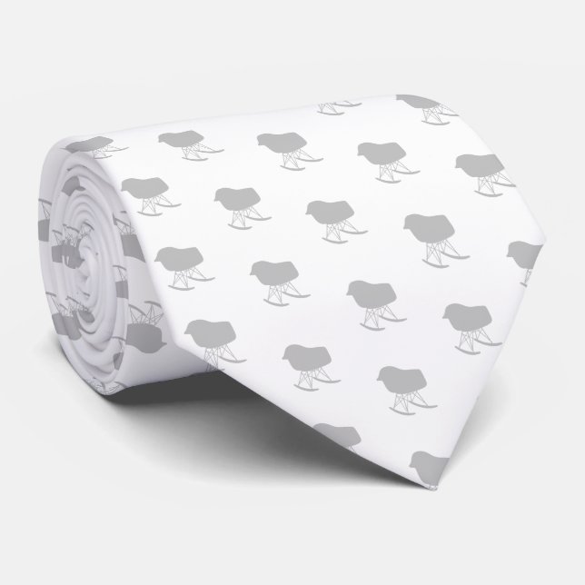 Mid-Century Gray Pattern Chair Silhouette Tie (Rolled)