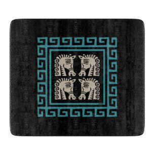 Mid Century Greek Key with Horses Cutting Board
