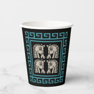 Mid Century Greek Key with Horses Paper Cups