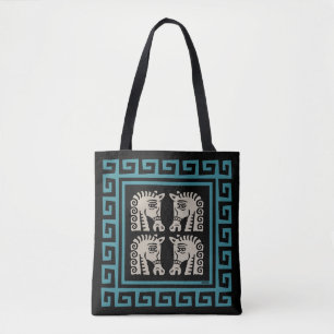 Mid Century Greek Key with Horses Tote Bag
