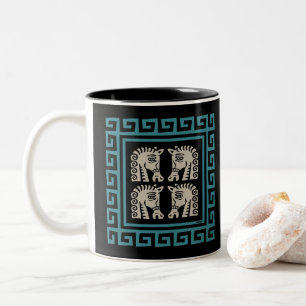 Mid Century Greek Key with Horses Two-Tone Coffee Mug